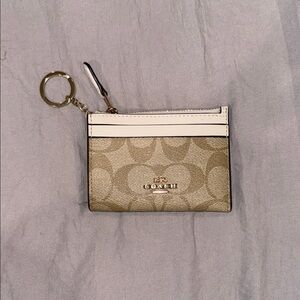 Coach Signature Beige and Cream Card Holder